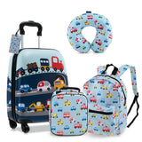 Juego de equipaje de 5 piezas para niños con mochila, almohada para el cuello, etiqueta de identificación y fiambrera