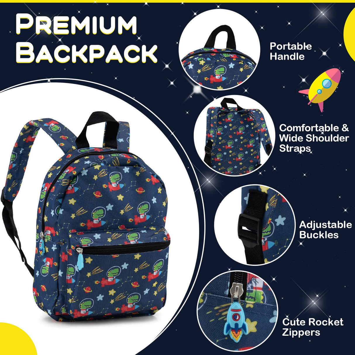 Juego de equipaje de 5 piezas para niños con mochila, almohada para el cuello, etiqueta de identificación y fiambrera