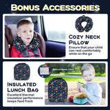 Juego de equipaje de 5 piezas para niños con mochila, almohada para el cuello, etiqueta de identificación y fiambrera
