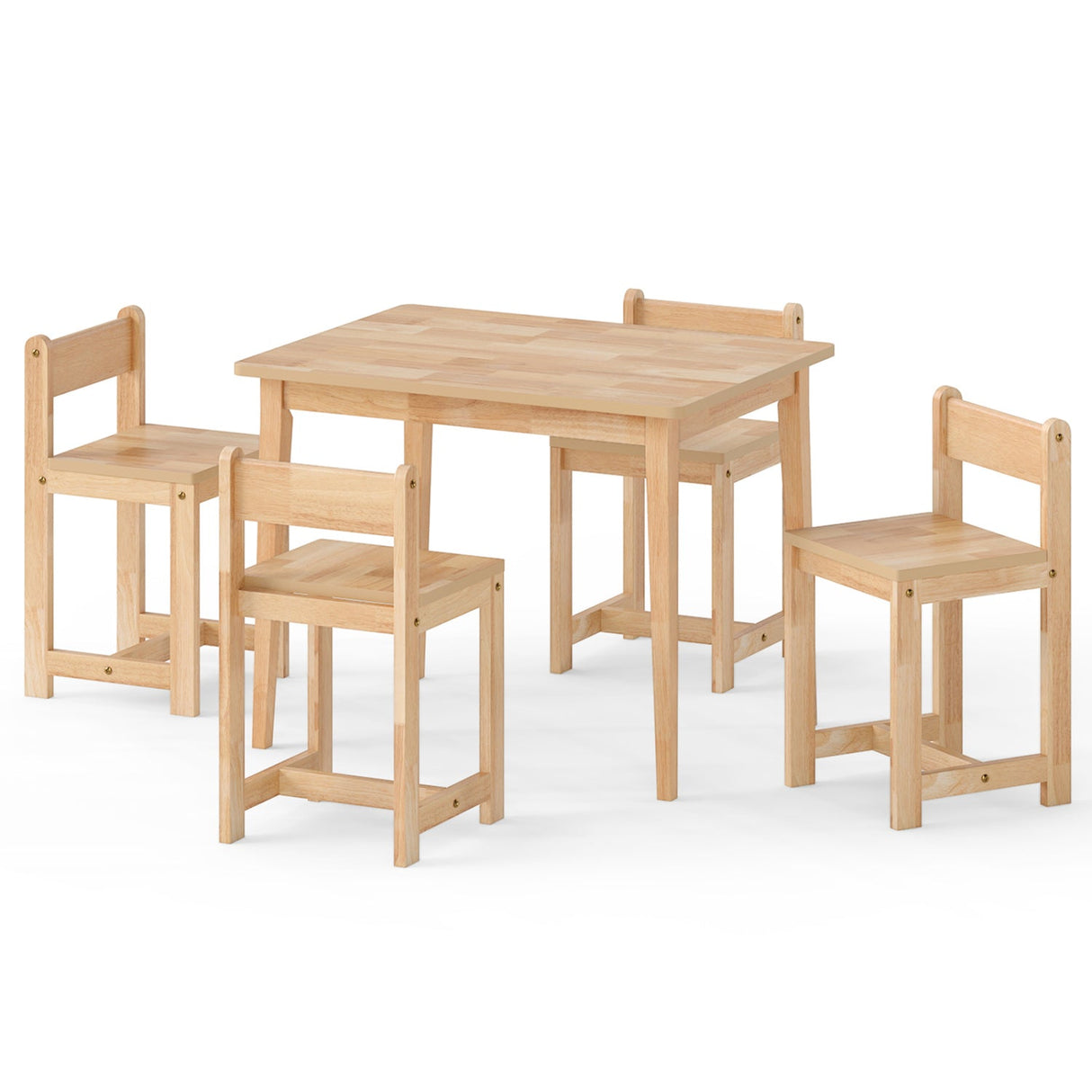 Juego de mesa y sillas de madera maciza de caucho de 5 piezas para niños, mesa de actividades para niños pequeños
