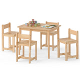 Juego de mesa y sillas de madera maciza de caucho de 5 piezas para niños, mesa de actividades para niños pequeños