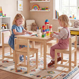 Juego de mesa y sillas de madera maciza de caucho de 5 piezas para niños, mesa de actividades para niños pequeños