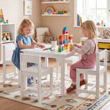 Juego de mesa y sillas de madera maciza de caucho de 5 piezas para niños, mesa de actividades para niños pequeños