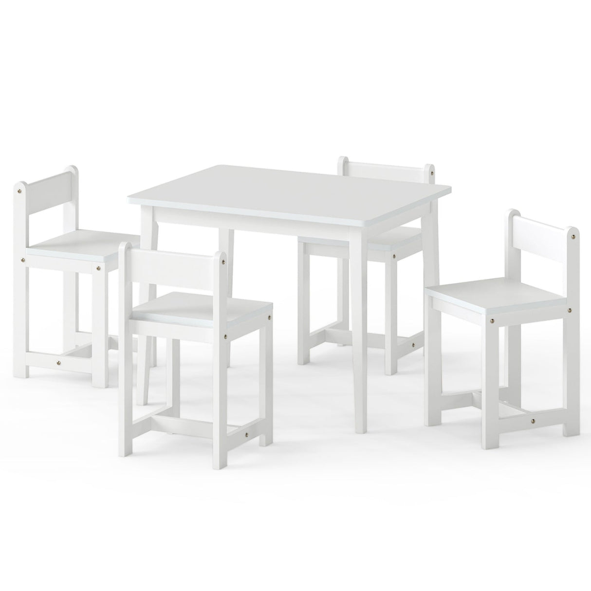 Juego de mesa y sillas de madera maciza de caucho de 5 piezas para niños, mesa de actividades para niños pequeños