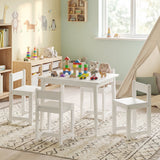 Juego de mesa y sillas de madera maciza de caucho de 5 piezas para niños, mesa de actividades para niños pequeños