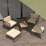 Juego de muebles de exterior de 5 piezas con sillas de madera de acacia, otomanas y mesa de centro - Beige