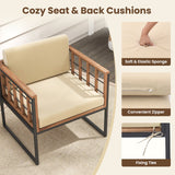 Juego de muebles de exterior de 5 piezas con sillas de madera de acacia, otomanas y mesa de centro - Beige