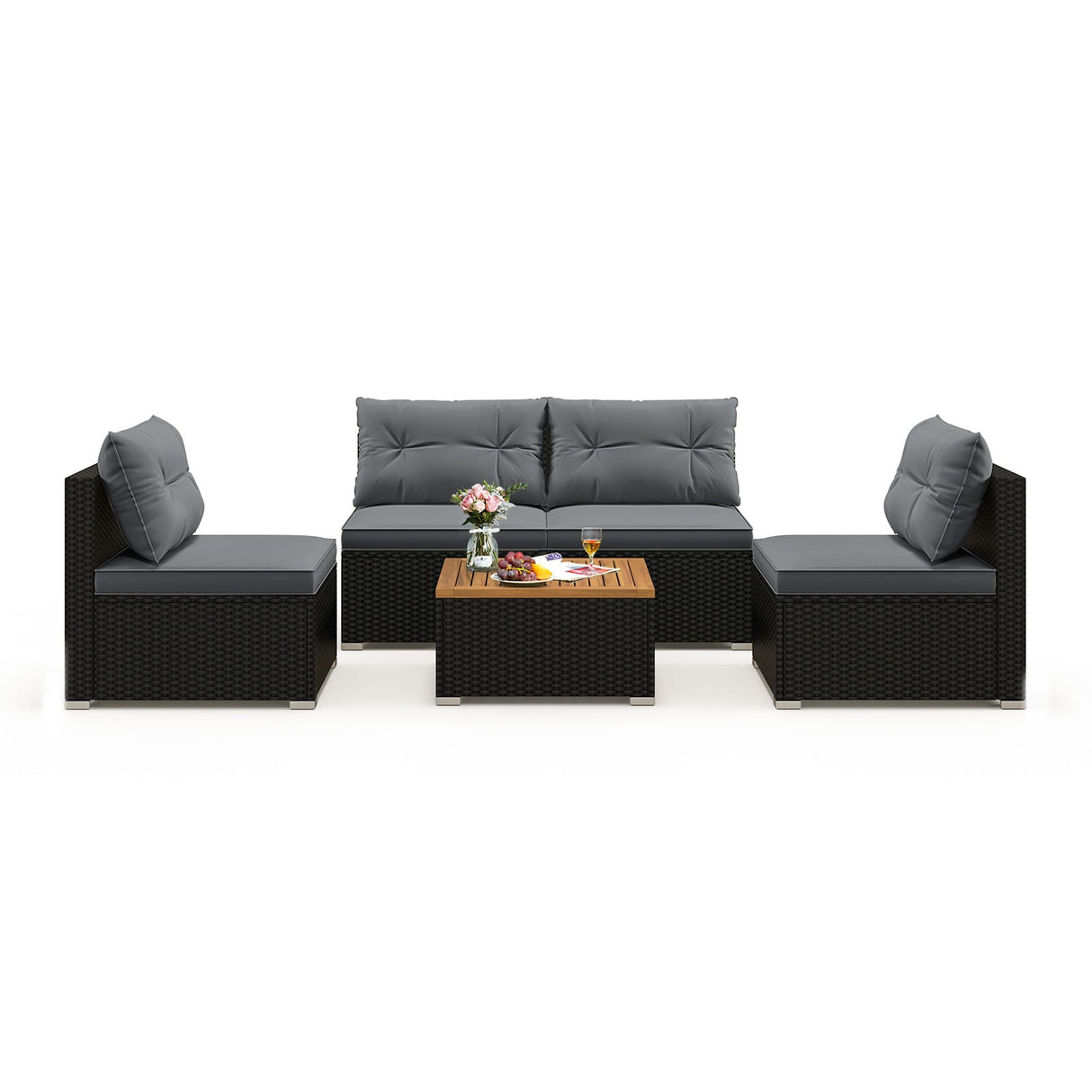 5 Piece Outdoor Furniture Set with Solid Tabletop and Soft Cushions