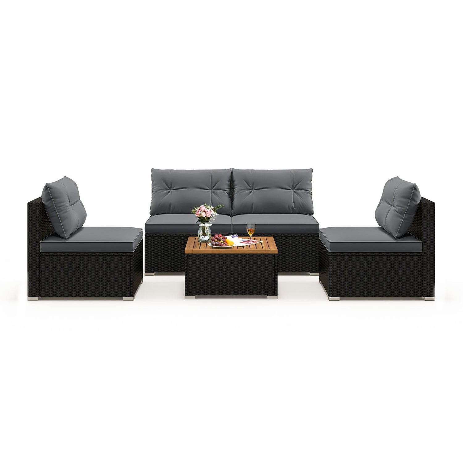 5 Piece Outdoor Furniture Set with Solid Tabletop and Soft Cushions