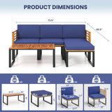 5-Piece Patio Acacia Wood Chair Set with Ottoman and Coffee Table-Navy