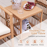 Juego de sofá de mimbre para patio de 5 piezas con cojines de asiento y respaldo - Natural