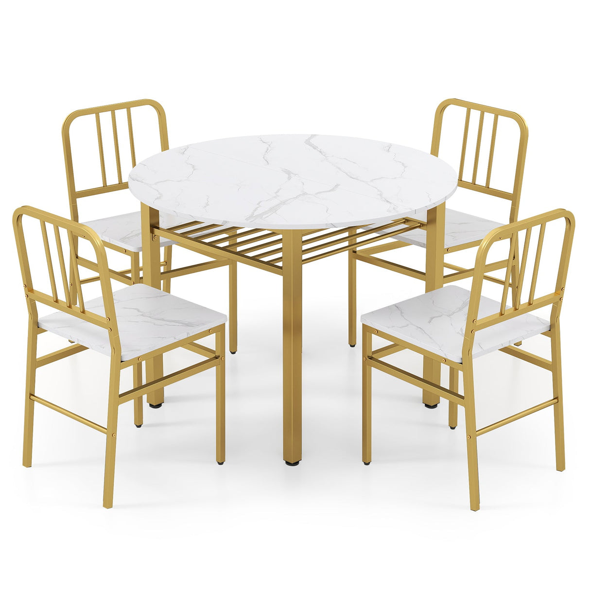 Juego de mesa de comedor redonda de 5 piezas con estante de almacenamiento para comedor