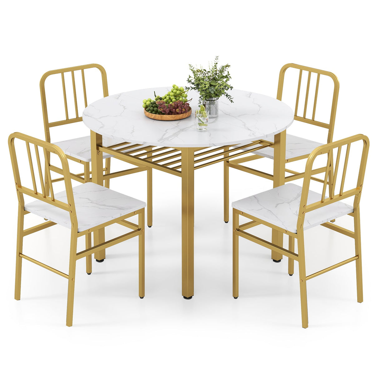Juego de mesa de comedor redonda de 5 piezas con estante de almacenamiento para comedor
