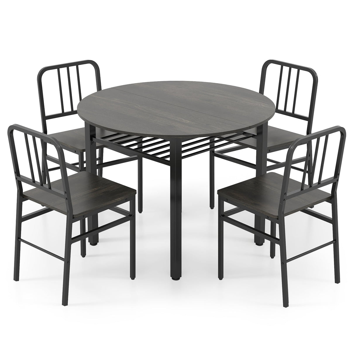 Juego de mesa de comedor redonda de 5 piezas con estante de almacenamiento para comedor
