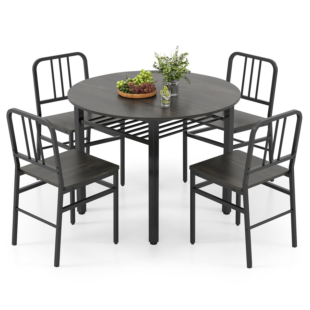 Juego de mesa de comedor redonda de 5 piezas con estante de almacenamiento para comedor