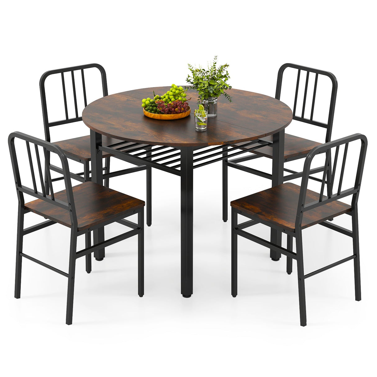 Juego de mesa de comedor redonda de 5 piezas con estante de almacenamiento para comedor