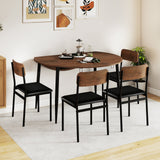 Juego de mesa de cocina redondo de 5 piezas con tablero abatible y 4 sillas de comedor tapizadas - Marrón