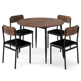 Juego de mesa de cocina redondo de 5 piezas con tablero abatible y 4 sillas de comedor tapizadas - Marrón