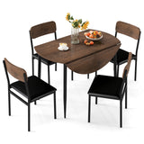 Juego de mesa de cocina redondo de 5 piezas con tablero abatible y 4 sillas de comedor tapizadas - Marrón