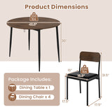 Juego de mesa de cocina redondo de 5 piezas con tablero abatible y 4 sillas de comedor tapizadas - Marrón
