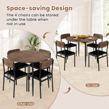 Juego de mesa de cocina redondo de 5 piezas con tablero abatible y 4 sillas de comedor tapizadas - Marrón
