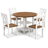Juego de comedor redondo de 5 piezas con mesa de ala caída