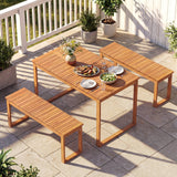Mesa de comedor de madera de acacia para exteriores con tablero de listones para jardín
