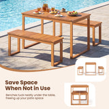 Mesa de comedor de madera de acacia para exteriores con tablero de listones para jardín