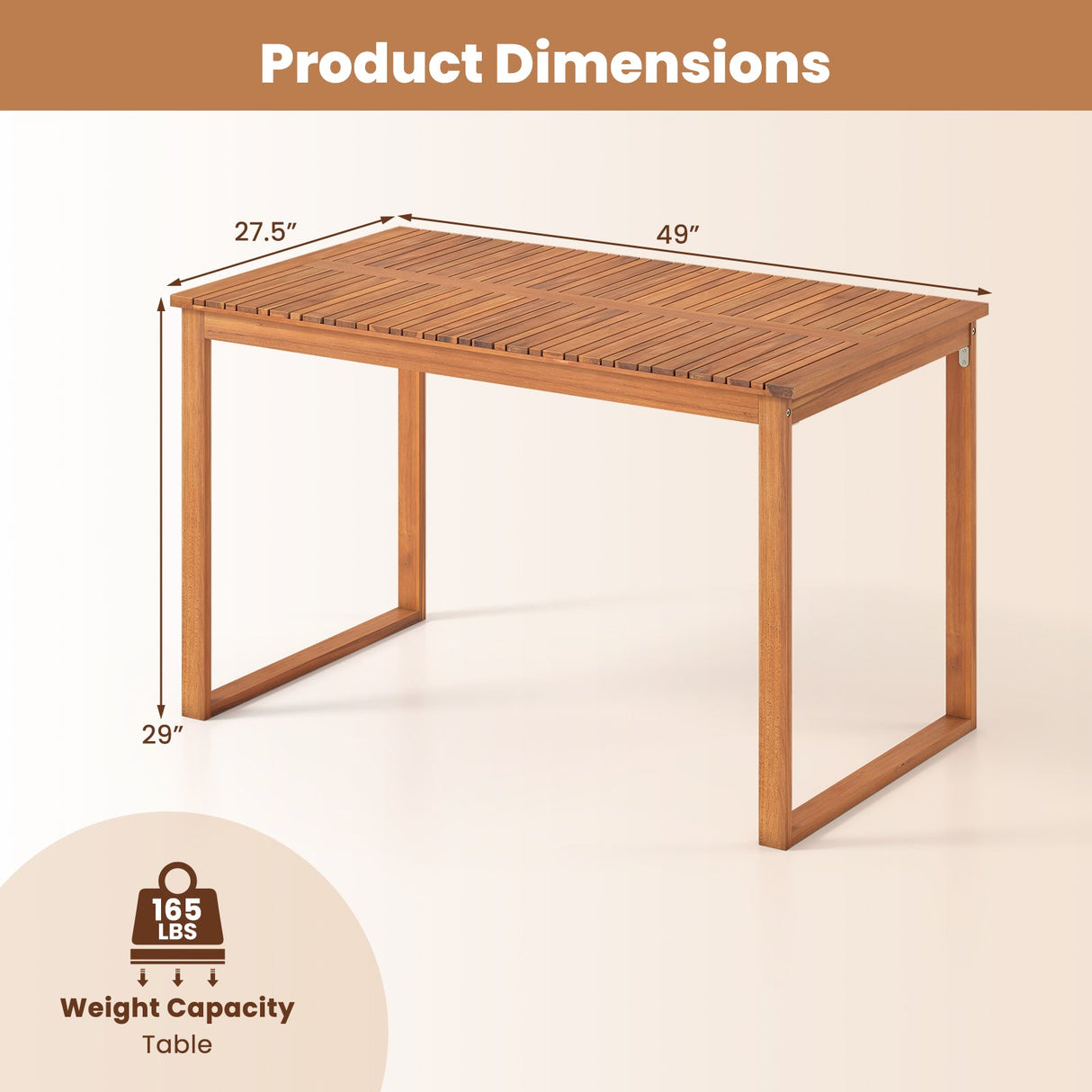 Mesa de comedor de madera de acacia para exteriores con tablero de listones para jardín