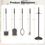 5-Pieces Fireplace Tool Set with Poker Tongs Brush Shovel and Round Stand