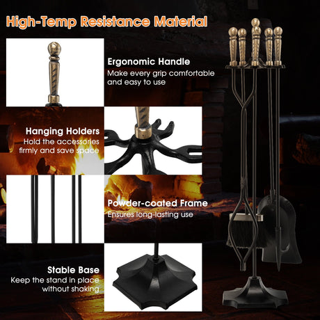Juego de herramientas de chimenea de 5 piezas de 31 pulgadas