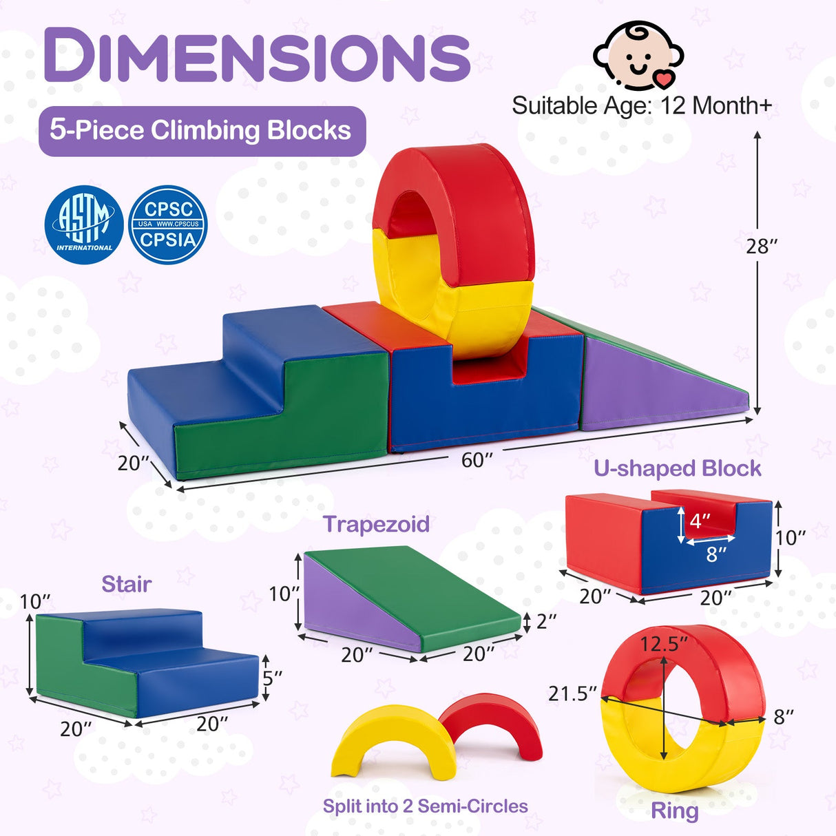 5 juguetes de escalada para niños con cubierta de cuero de PU - Multicolor