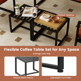 Set of 2 Metal End Tables with Slatted Tabletop-Black