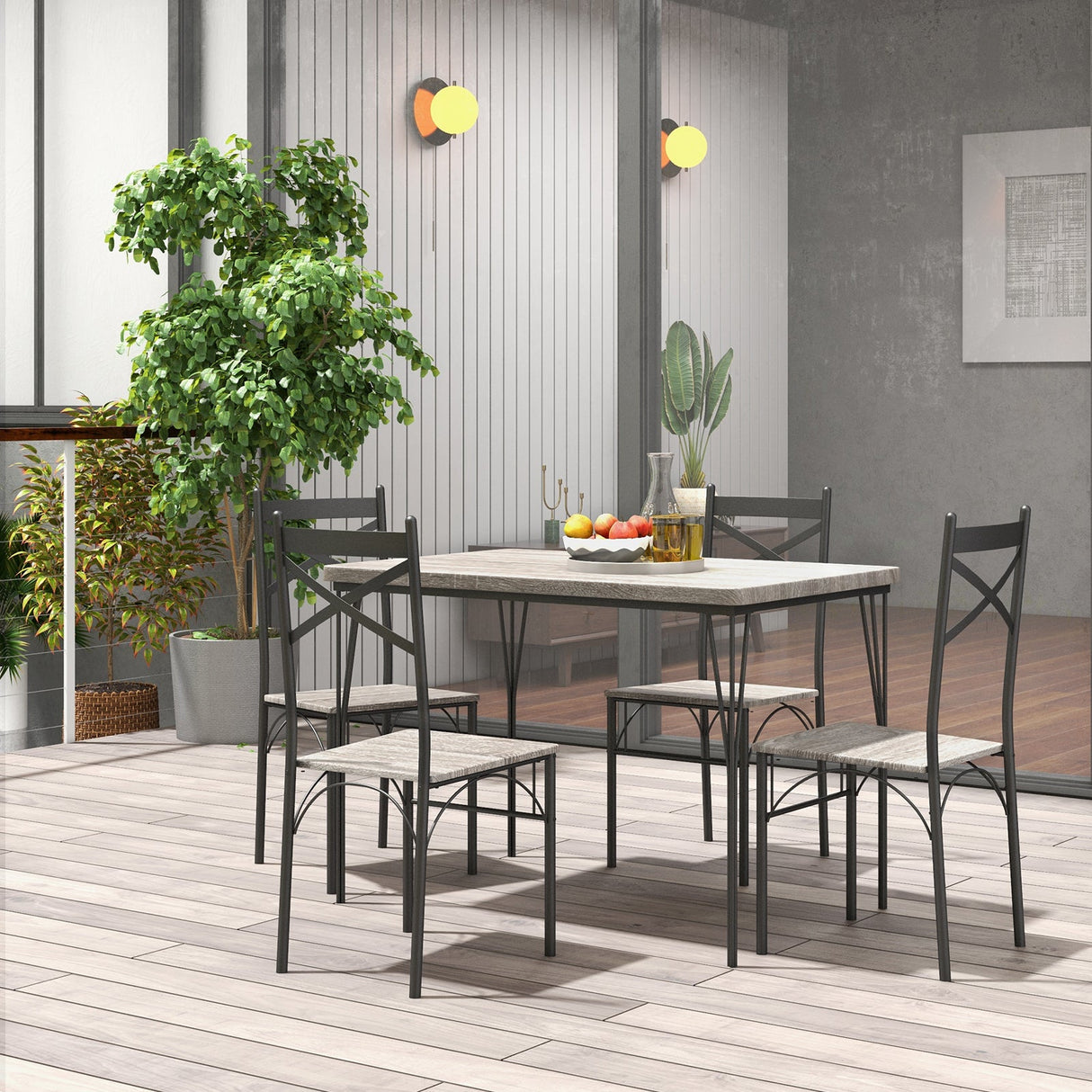 Juego de comedor de 5 piezas con estructura de metal para cocina y comedor - Gris
