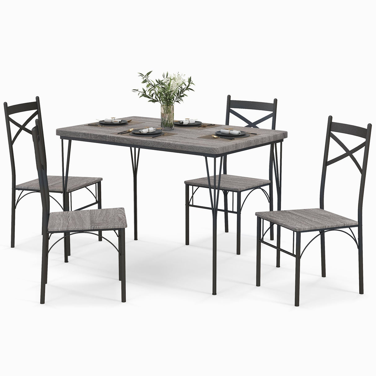 Juego de comedor de 5 piezas con estructura de metal para cocina y comedor - Gris