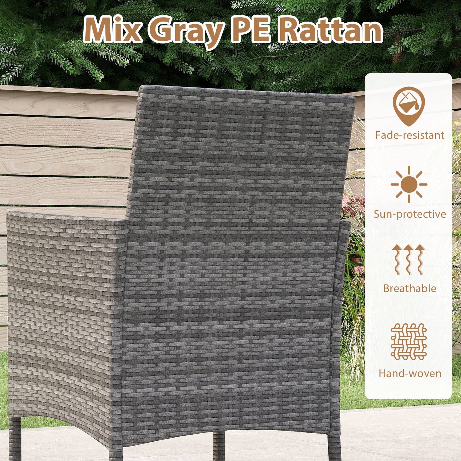 Juego de comedor de patio de mimbre PE de 5 piezas con mesa y sillas de madera de acacia para exteriores-Negro
