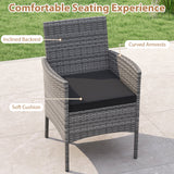 Juego de comedor de patio de mimbre PE de 5 piezas con mesa y sillas de madera de acacia para exteriores-Negro