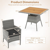 Juego de comedor de patio de mimbre PE de 5 piezas con mesa y sillas de madera de acacia para exteriores-Negro