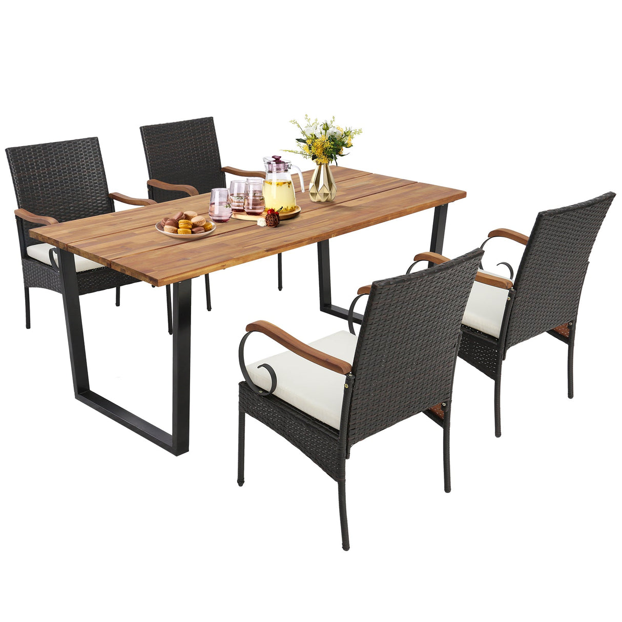 Juego de comedor de ratán para patio de 5 piezas con orificio para sombrilla para jardín junto a la piscina