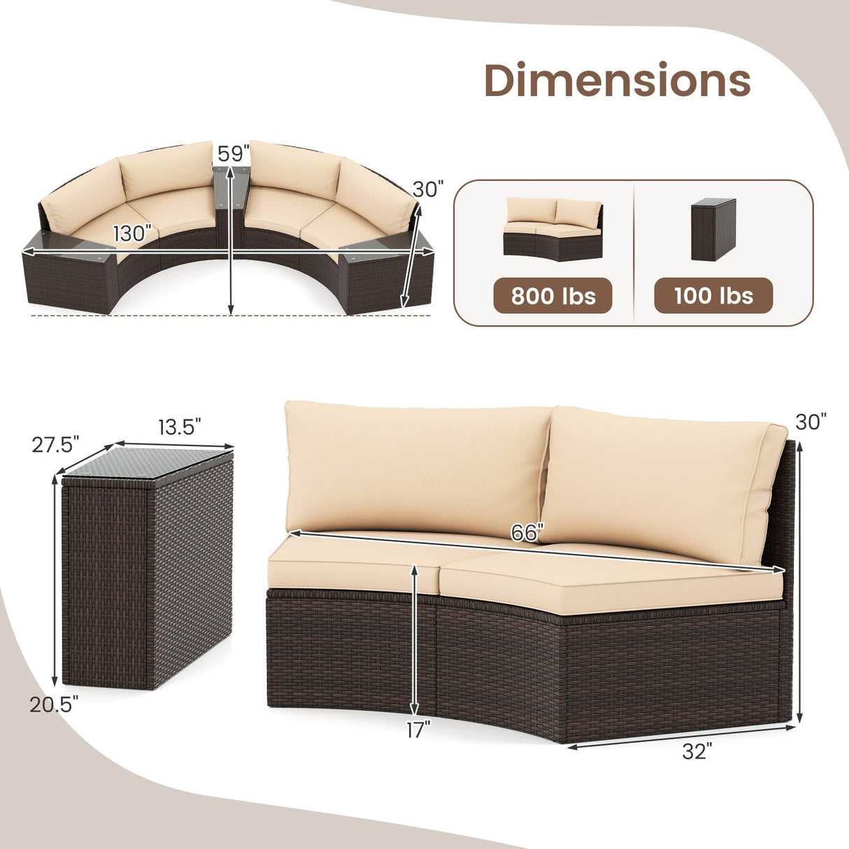 Juego de muebles de patio de 5 piezas