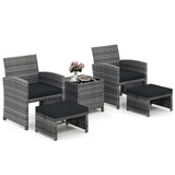 Juego de muebles de patio de 5 piezas, sillas de jardín de mimbre PE con 2 otomanas