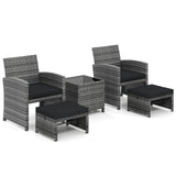 Juego de muebles de patio de 5 piezas, sillas de jardín de mimbre PE con 2 otomanas