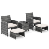 Juego de muebles de patio de 5 piezas, sillas de jardín de mimbre PE con 2 otomanas