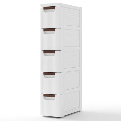 Unidad organizadora rodante de 3/4/5/6 cajones Gabinete de almacenamiento estrecho con ruedas incorporadas para espacios pequeños - 5 cajones