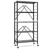 5-Tier Foldable Storage Shelf with Wheels-Black