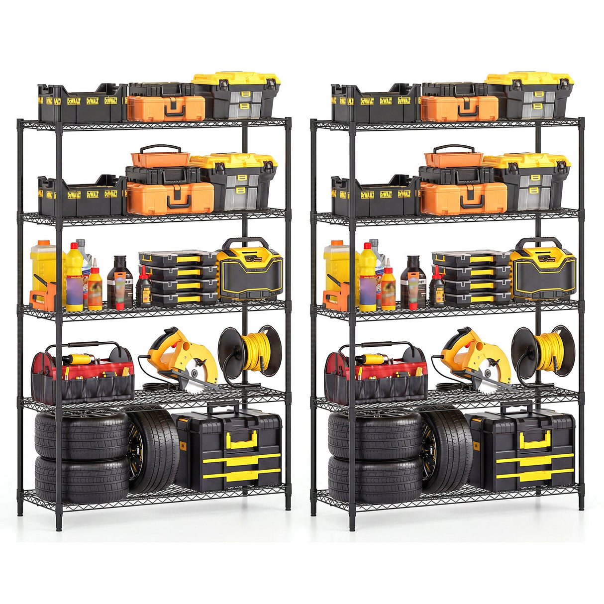 5-Tier Metal Storage Shelving Unit Set of 2 Adjustable Utility Shelf with V-Shaped Wire Rack-Black