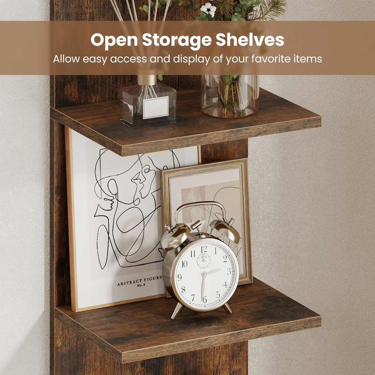 Estantería de pared de 5 niveles con vetas de madera
