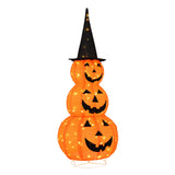 Decoración de Halloween de 5 pies de calabazas apiladas iluminadas con sombrero de bruja
