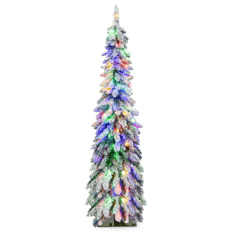 Árbol de Navidad artificial preiluminado de 1,2/1,5/1,8 metros con nieve y forma de lápiz estrecho para decoración navideña - 1,5 m