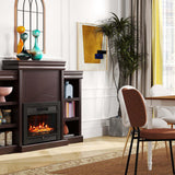 Juego completo de comedor 5 en 1: mesa extensible, 4 sillas, chimenea eléctrica, mueble multimedia y aparador de bambú